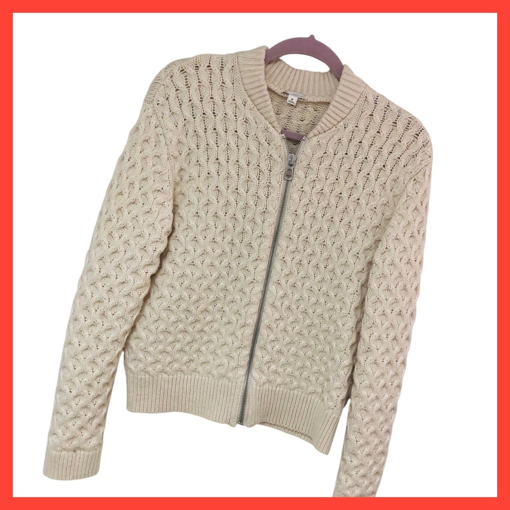 Gap Cable Knit Zip Bomber Jacket Wool Blend Fisherman Coquette Cottage Size M
